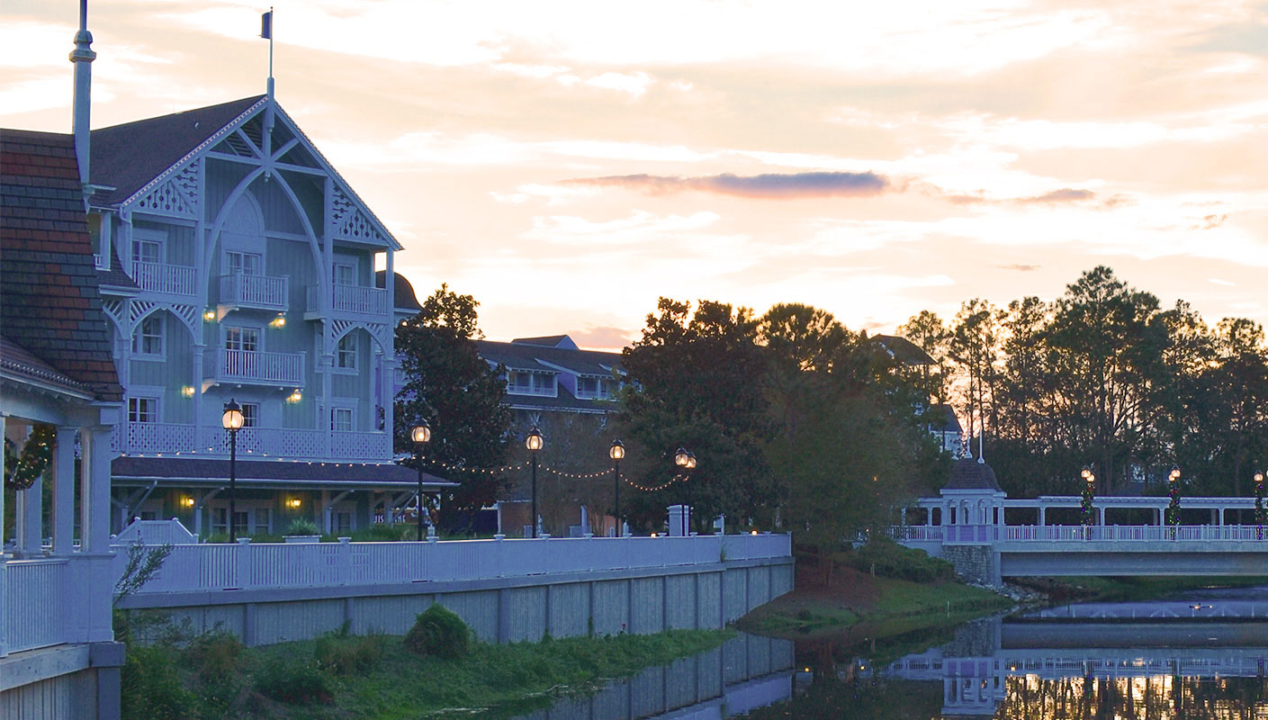 Disney DVC Beach Club Villas resort at dusk