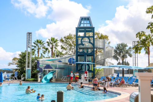 Disney DVC Bay Lake Tower sunny day at pool with guests