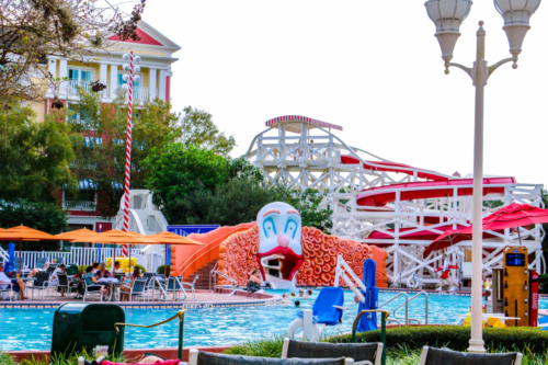 Disney DVC Boardwalk Villas main pool with clown and waterslide