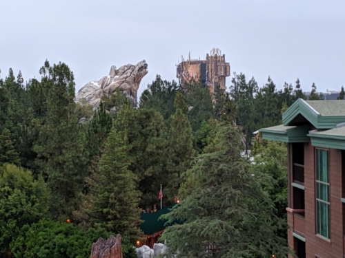 Disney DVC Grand Californian view of Disneyland and Bear Mountain from balcony