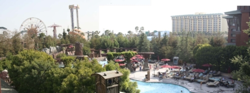 Disney DVC Grand Californian view of pool and California Adventure
