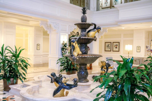 Disney DVC Grand Floridian penguin fountain in lobby