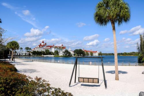 Disney DVC Grand Floridian view from beach with swing